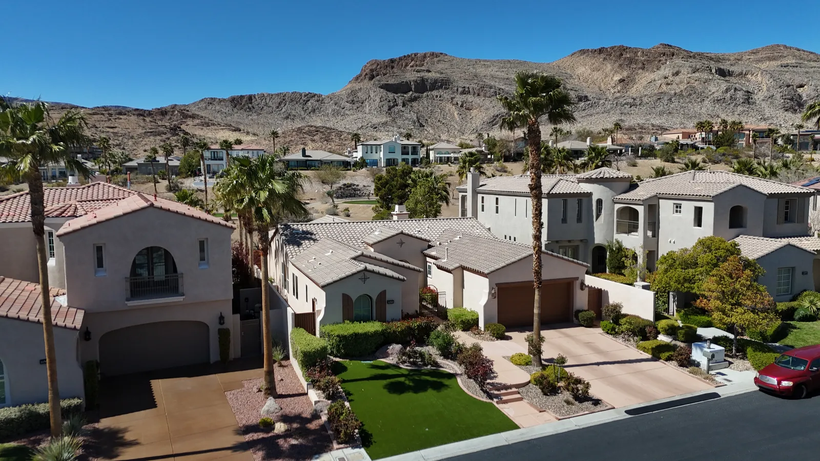 Drone view of homes along the Red Rock Canyon corridor in Las Vegas