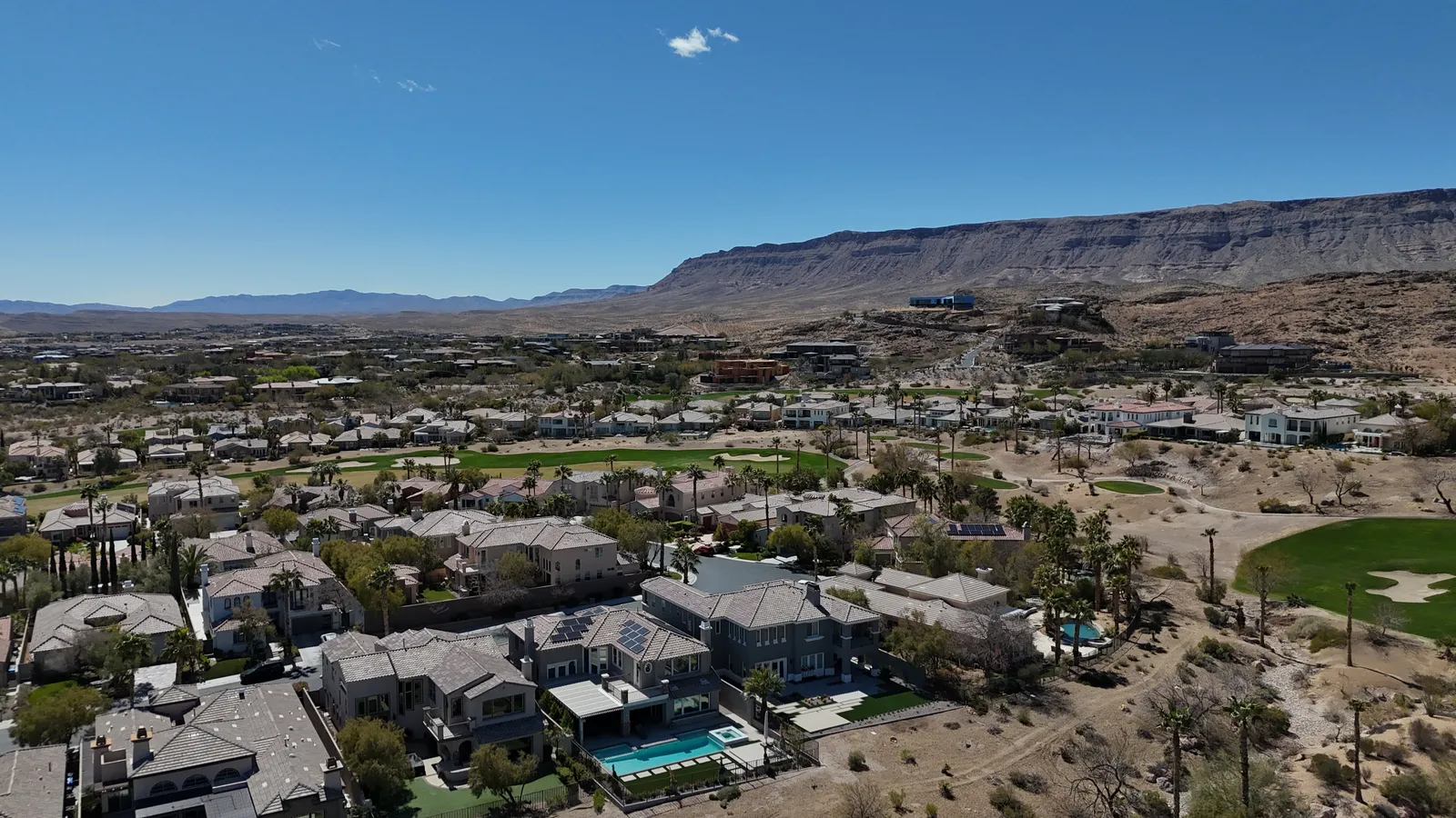Panoramic aerial drone view of Red Rock Canyon from above