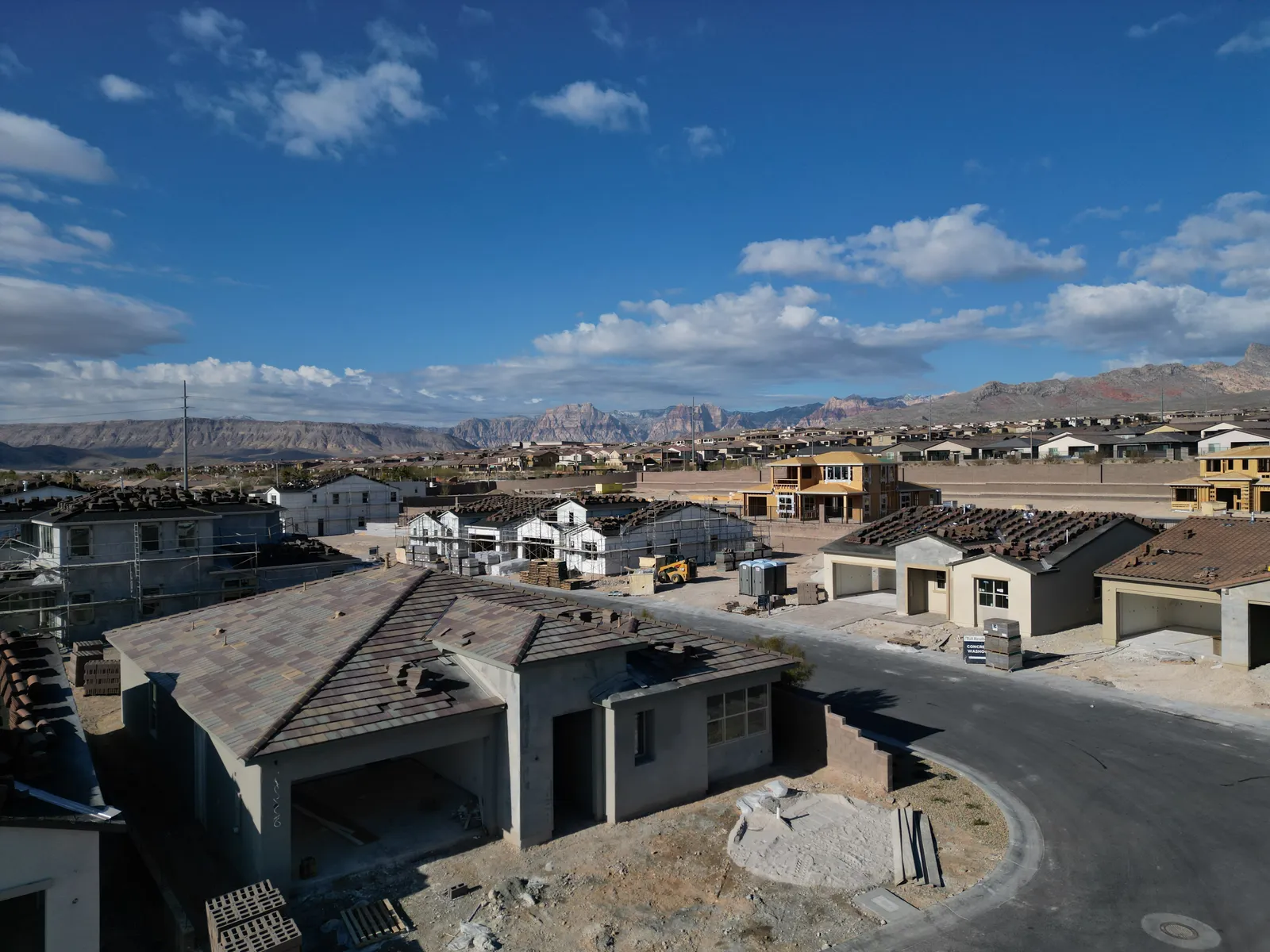 New homes under construction in Summerlin Las Vegas aerial drone view